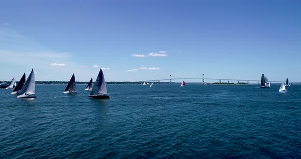 New York Yacht Club12 meter regatta in Newport Rhode Island July 2019.  Racing video from a drone. 4