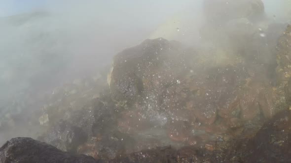 Boiling, Splashing Water in Natural Geothermal Volcanic Hot Springs