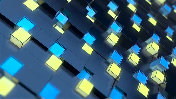 Abstract 3d Geometric Shapes With Neon Squares