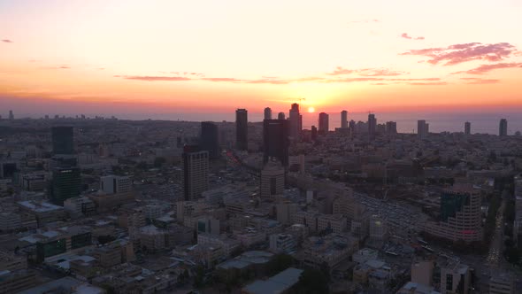 Sunset Over The City From Air, Tel Aviv