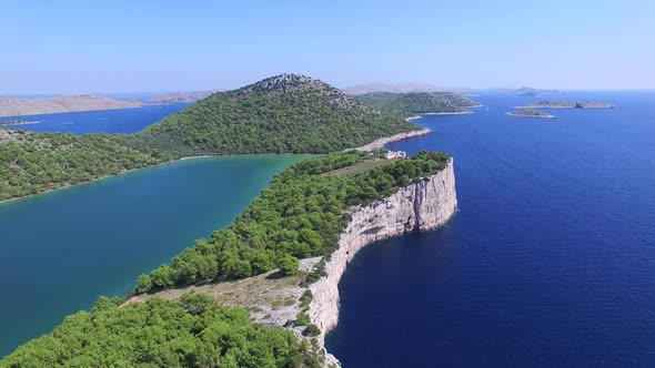 Aerial shot of deep blue adriatic sea with islands