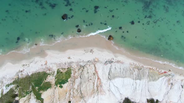 Waves Crashing In Coast Of Aquinnah By The Gay Head Cliffs- aerial shot