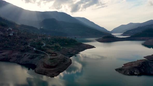 Mountain River High in the Mountains Aerial Shot 4 K