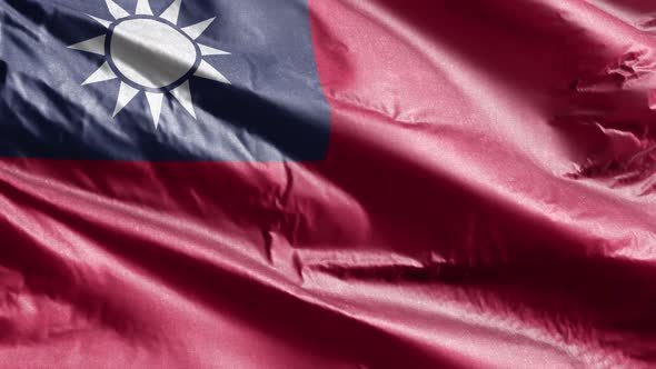 Taiwan textile flag waving on the wind. 10 seconds loop.
