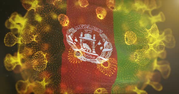 Afghanistan Flag With Coronavirus Microbe Centered alt