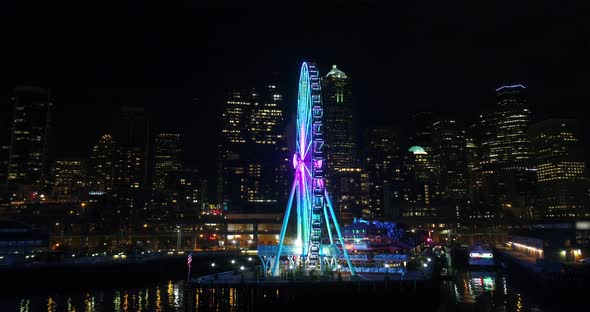 Seattle Washington Downtown Waterfront Skyline Evening Panoramic Landscape View