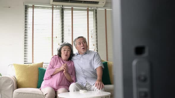 Senior man and woman watching TV