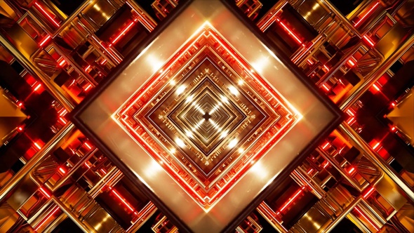 Glowing Red Light Gold Diamond Tunnel VJ Loop