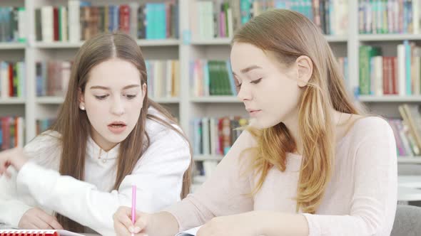 Female High School Friends Studying Together at the Library