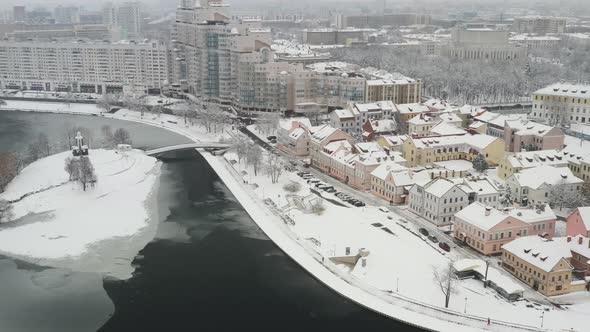 Snowcovered Old Center of Minsk From a Height