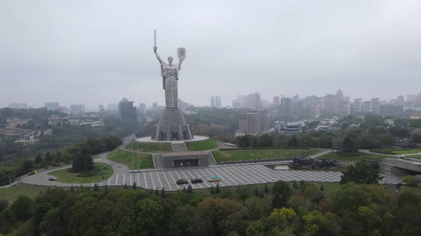 Kyiv, Ukraine Aerial View in Autumn : Motherland Monument. Kiev