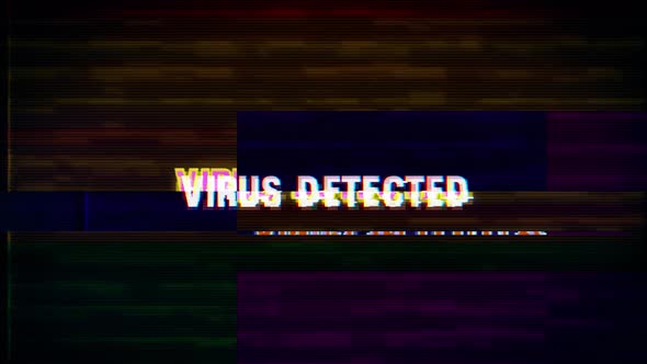 Virus Detected text with glitch retro effect