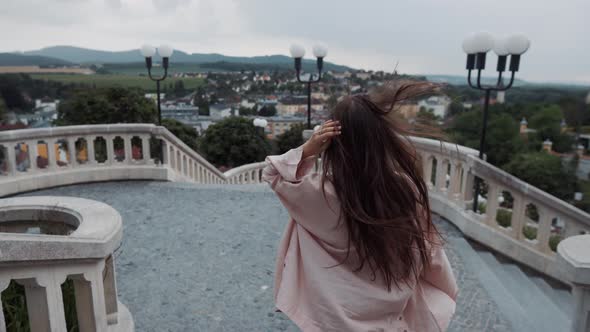 Girl Observing Melk Town in Wachau Valley Austria