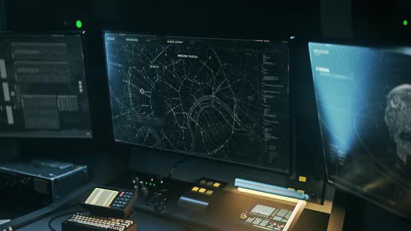 Smart position tracking technology is examining the virtual map of a city alt