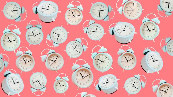 Blue Vintage Alarm Clocks Ringing Animation on Pink Background