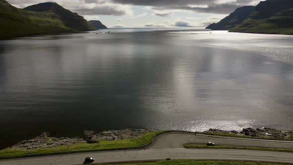 Drone Over Road To Sea And Mountainous Coastline