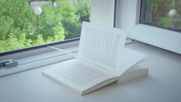 Open Window on the Windowsill Lies an Open Book a Sunbeam Shines on the Pages