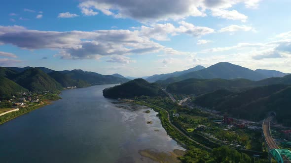 4K Aerial Drone Footage View of Jet skiing in Han River