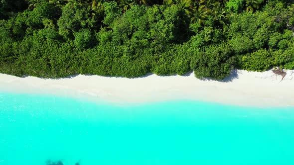 Aerial flying over sky of beautiful bay beach time by blue ocean and white sandy background of a day