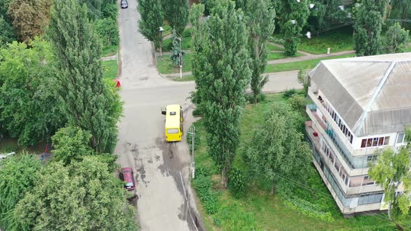 Aerial Drone video of Kalyta town cars and buildings on the border of Kyiv Oblast and Chernihiv Obla