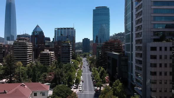 Flying along the street in isidora goyenechea, Santiago de Chile