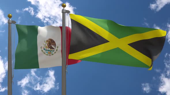 Mexico Flag Vs Jamaica Flag On Flagpole