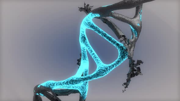 DNA molecule animation black covered DNA explodes into light bright blue dna