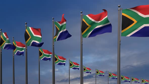 The South Africa Flags Waving In The Wind  4K
