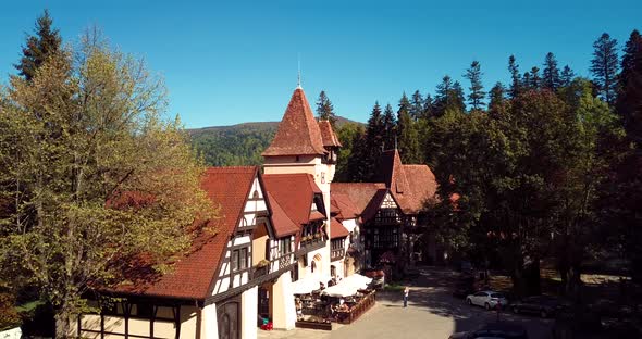 Pelisor Castle In The Romanian Forest Aerial