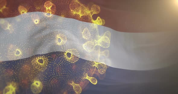 Netherlands Flag With Corona Virus Bacteria