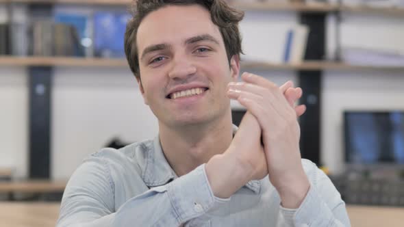 Man Clapping for His Team at Work, Applauding