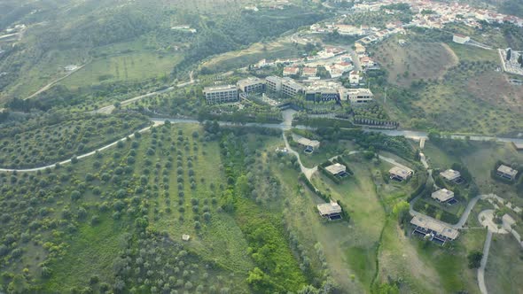 aerial orbit view of moving at NAU Lago Montargil, in alentejo, Portugal. Amazing place to be relax.