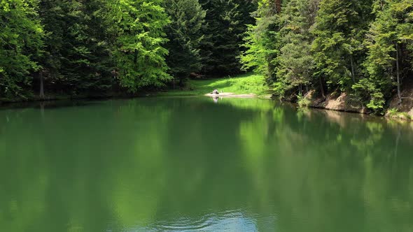 Aerial view of lake Turzov in village Gelnica in Slovakia