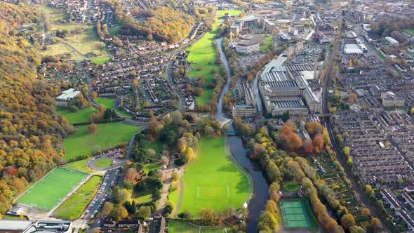 Aerial footage taken in the small town of Shipley in the City of Bradford, West Yorkshire in the UK