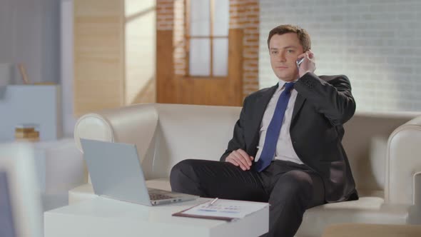 CEO, Boss Making Phone Call. Luxury Office, Businessman at Work