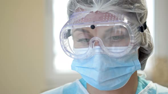Portrait Female Doctor Safety Glasses Medical Mask