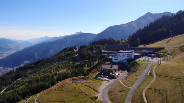 Maiskogelbahn Ski Resort And Majestic Mountain Range During Summer In Kaprun, Austria. aerial