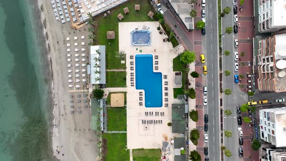 Beach Pool Bar aerial view 4k