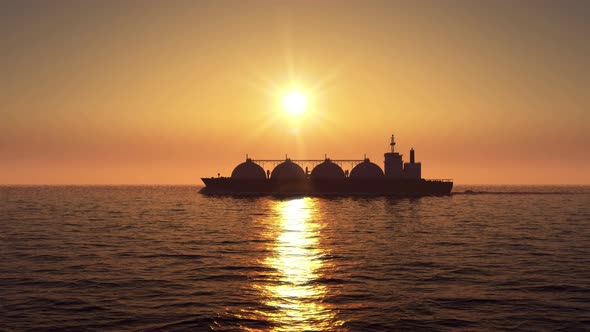 LNG Tanker on Sunset 4k