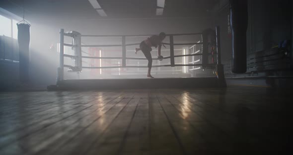 Caucasian Young Sporty Woman With Brunette Hair Practicing Inside Boxing Ring