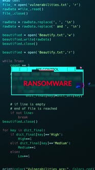 Ransomware notification message over computer hacking program