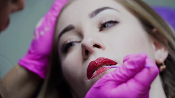 Procedure of Lip Makeup in a Beauty Salon