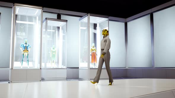 3D Fashion Show Virtual Model Walking By the Podum alt