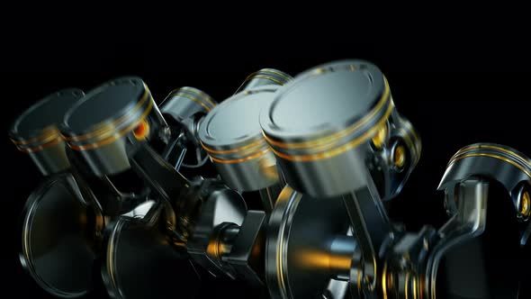 Engine in Slow Motion With Moving Pistons alt