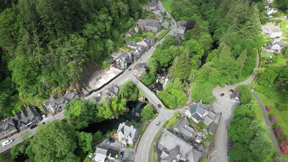 Pont-y-Pair Bridge Betws y coed north Wales UK drone aerial view