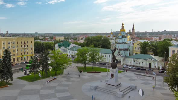 Aerial View of the Square of Constitution Timelapse in the City Center Kharkov