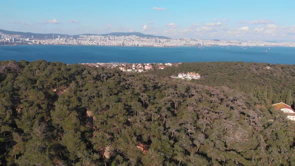 Aerial Drone View of Buyukada Prince Islands or Adalar Istanbul Turkey