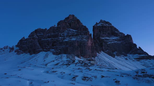 Tre Cime Di Lavaredo at Blue Hour in Winter