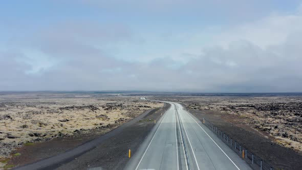 Aerial View Gently Rising Over Ring Road the Most Important Highway in Iceland