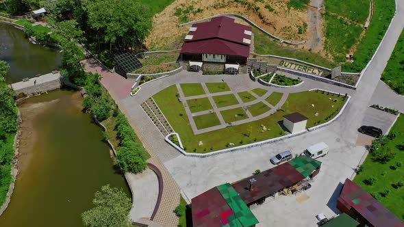 Rural recreation center. Aerial view of tourist recreation center